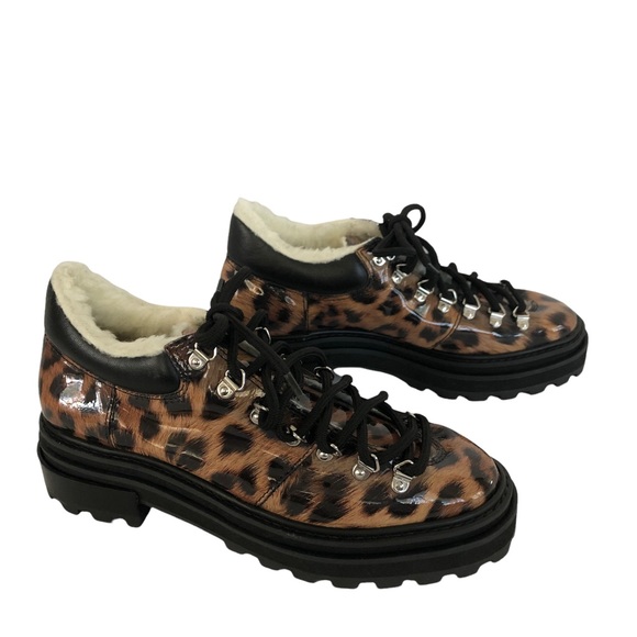 Schutz Lucille Leopard Print Faux Shearling Lined Platform Ankle Boot Size 9 - Picture 2 of 10